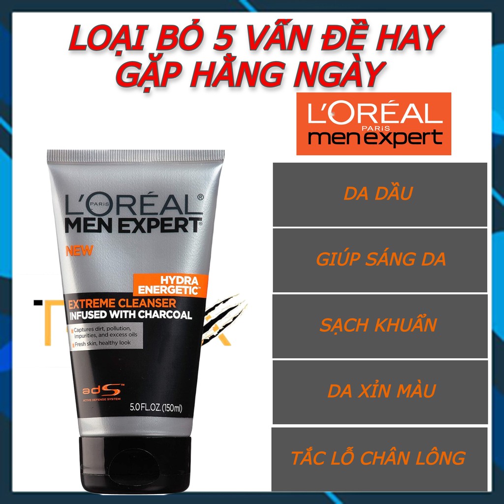 [HÀNG AUTH] Sữa Rửa Mặt L'oreal Men Hydra Energetic Charcoal Cleanser Hydra Energetic Charcoal Cleanser 150ML