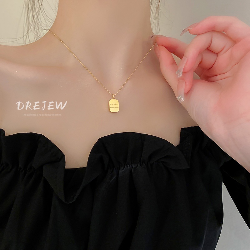 DREJEW Dây chuyền thép titan cao cấp mặt hình học in chữ thời trang cho nữ