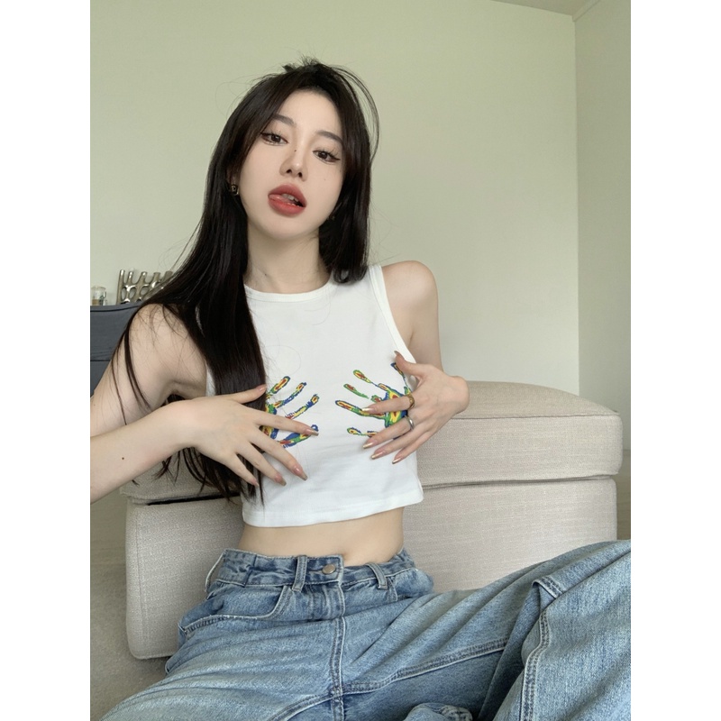 Áo Hai Dây Ngắn Phong Cách retro Mỹ Cho Nữ