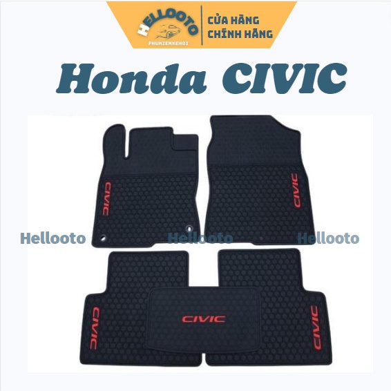 Lót Sàn Cao Su Xe Honda Civic 2018 đến 2021- Màu đen chữ đỏ, Cao Su Đúc Ko Mùi