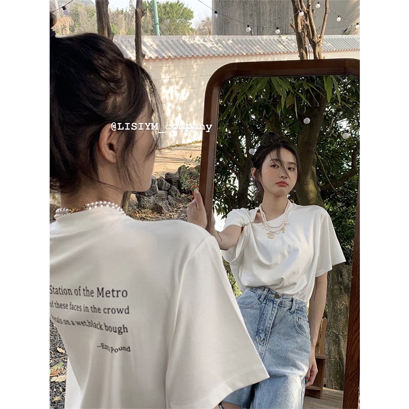 B&amp;G Áo Thun NgắN Tay DáNg RộNg ĐíNh NúT Kim LoạI 2022 Áo phông Nữ JL-TX-163