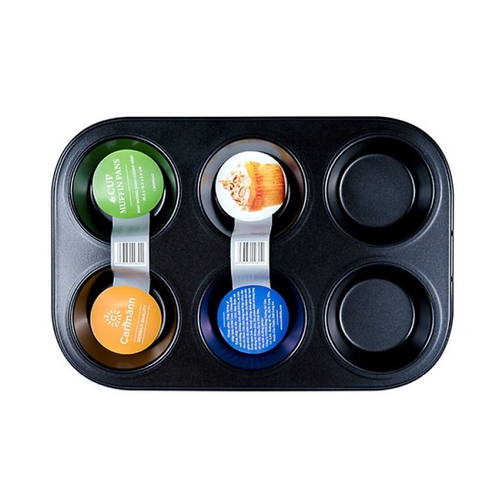 Khuôn Nướng Carlmann Hình Cupcake 6 Lỗ / Ô Thép Carbon Chống Dính Cao 3cm