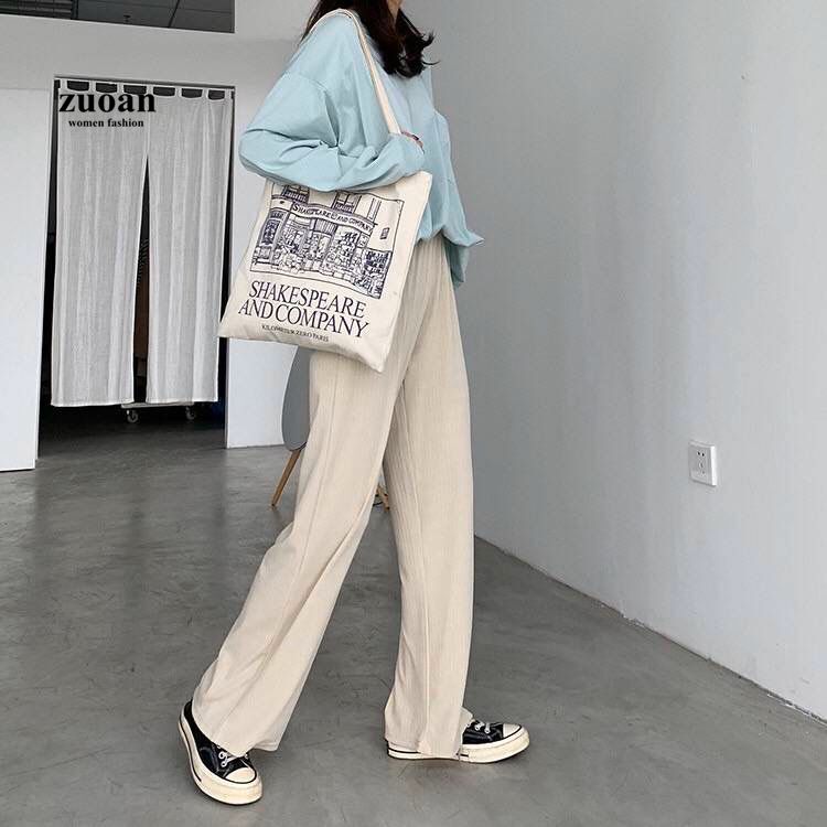 SUXI Quần Dài Nữ Ống Rộng Lưng Thun Co Giãn Thời Trang Năng Động