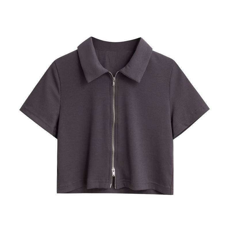 croptop Áo Thun polo Ngắn Tay Dáng Rộng Có Khóa Kéo Mẫu Mới Năm 2021 Thời Trang Cho Nữ