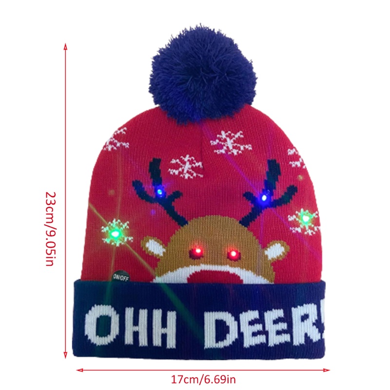 Mũ Len Beanie Hình Tuần Lộc Giáng Sinh Đáng Yêu Có Đèn LED Cho Gia Đình