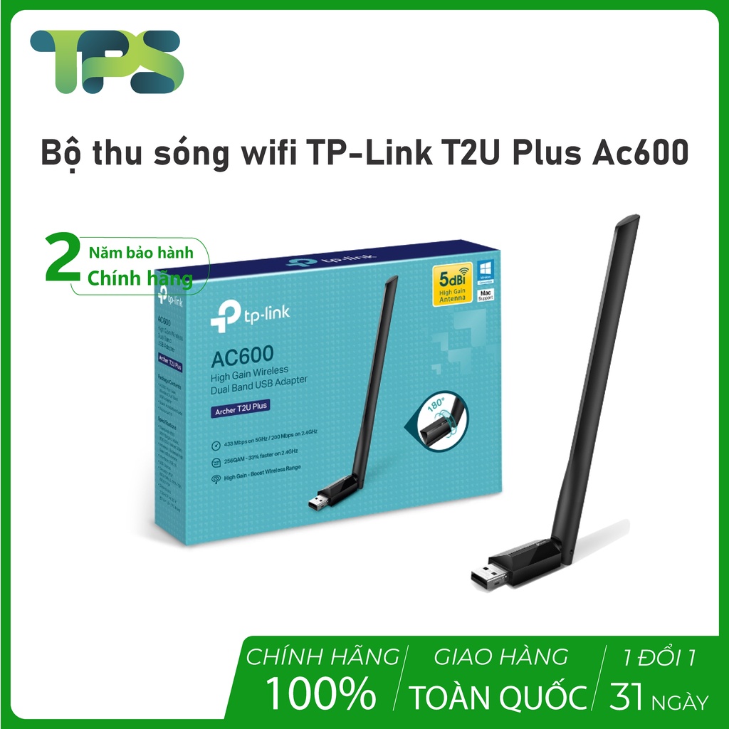 Bộ thu sóng wifi TP-Link T2U Plus Ac600 thiết bị thu sóng wifi, cải thiện tốc độ mạng cho PC và Laptop