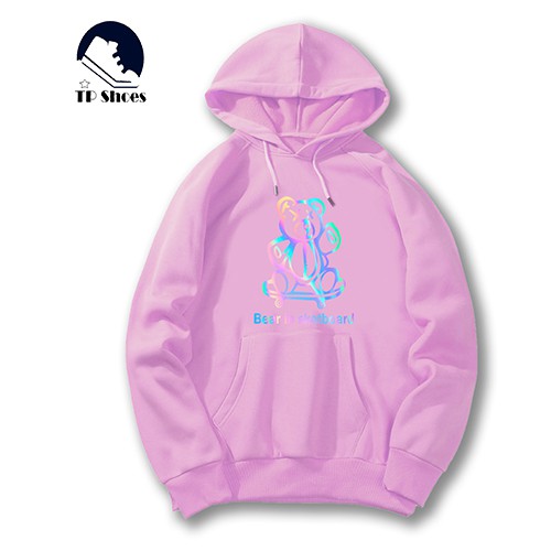 Áo Khoát Nỉ Unisex In Phản Quang Gấu Trượt Ván, Áo Hoodie Có Mũ Không Dây Kéo Cho Cả Nam Và Nữ KN27