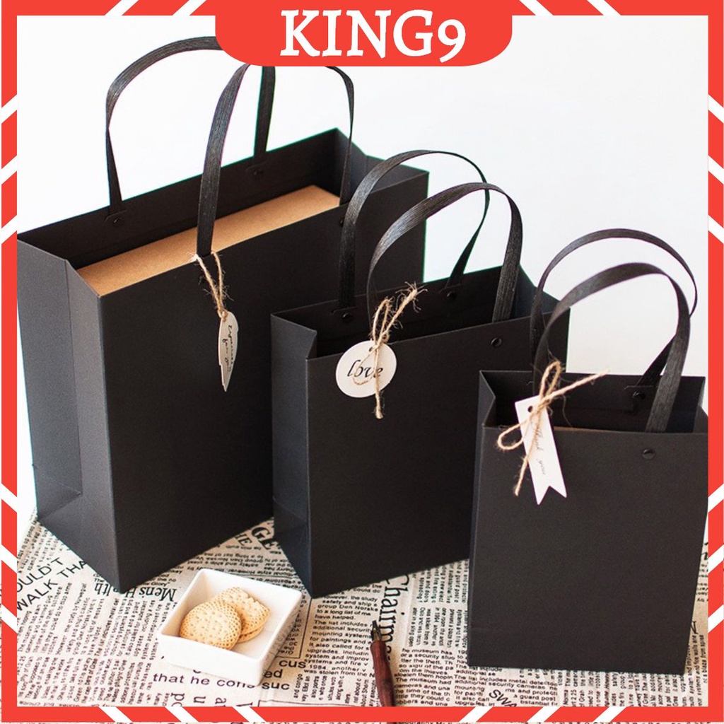 Túi quà giấy kraft màu đen trơn màu chắc chắn không kèm hộp phong cách vintage phụ kiện quà tặng king9