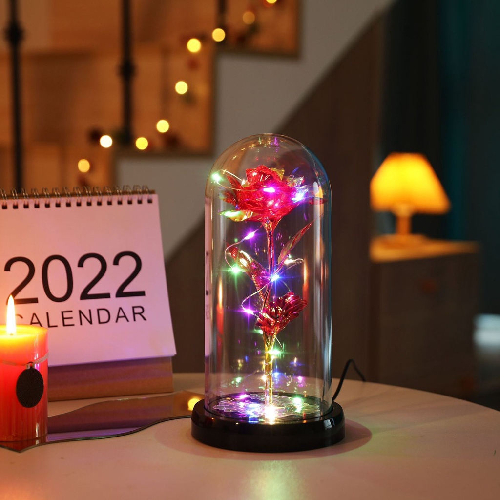 Đèn LED hoa hồng trong lồng kính trang trí cực đỉnh - Qùa tặng người yêu ý nghĩa nè