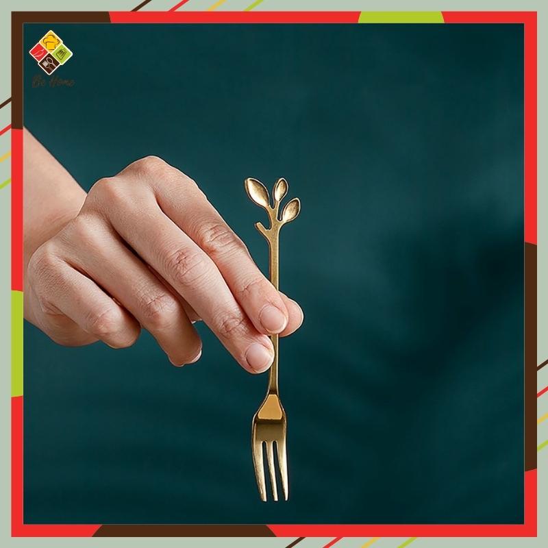 Thìa dĩa lá mạ vàng hiện đại BEHOMEMALL Muỗng thìa nĩa  mạ vàng kiểu dáng hiện đại sang chảnh cao cấp