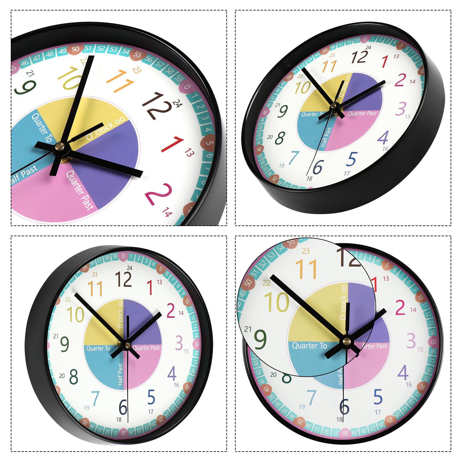 JANE Playroom Wall Clock Nice Wall Decor Telling Time Educational for Classroom Kids Learn to Tell Time Easily Teaching Clock Kids Bedroom Clock for Kids with Silent Movement