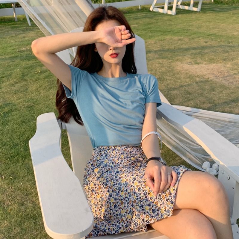 Set Chân Váy Lưng Cao Và Áo Thun Tay Ngắn Thời Trang Cho Nữ