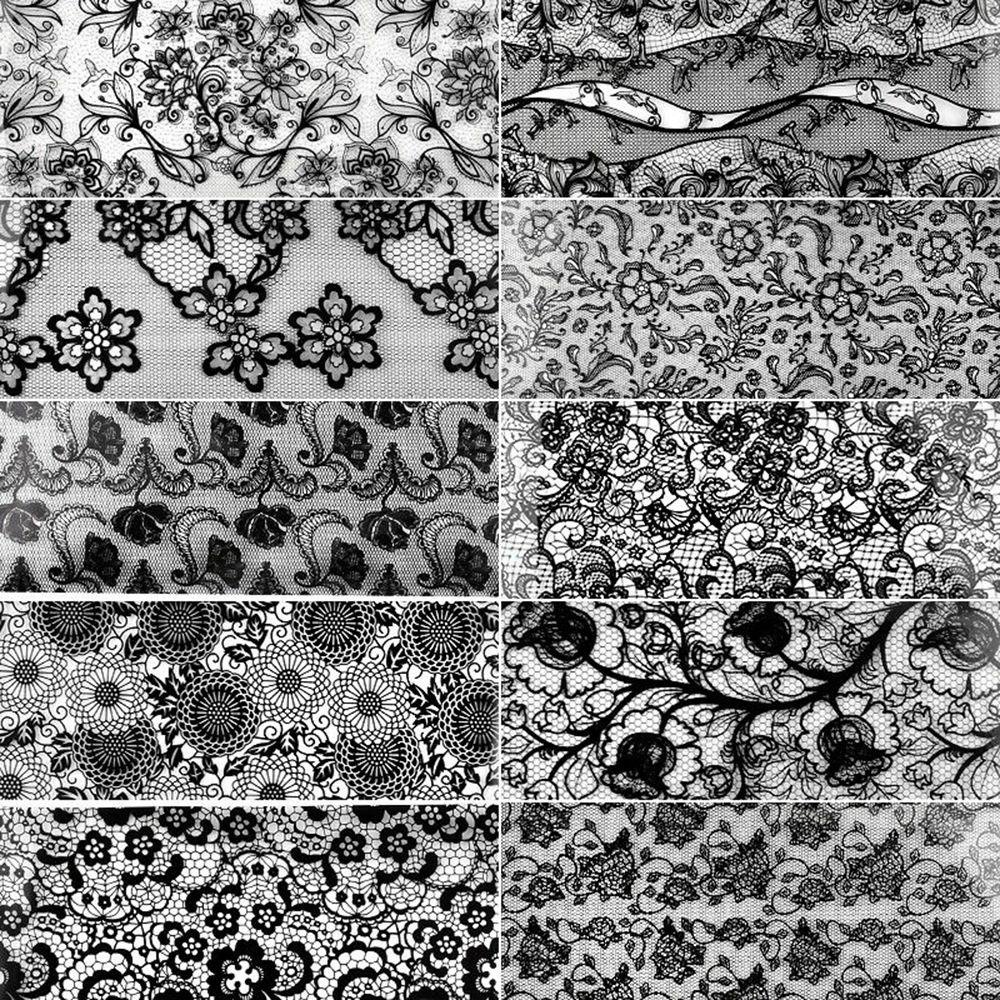 Set 16 Tấm Giấy Foil 3D Màu Trắng Đen Dán Móng Nghệ Thuật DIY