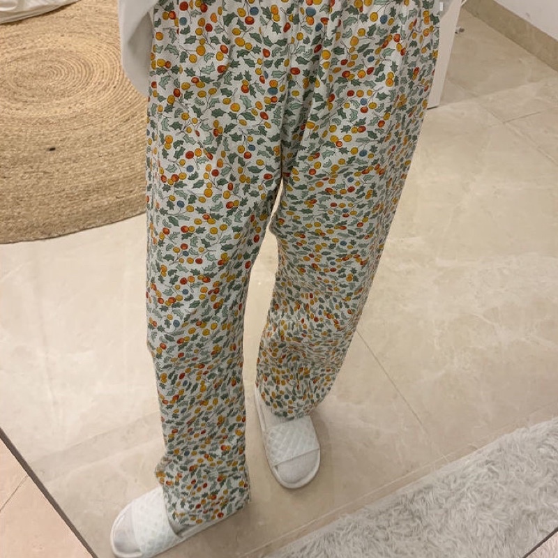 [CÓ SẴN] Quần ngủ dài dáng suông pijama hoa lá đồ ngủ dễ thương ullzang Hàn Quốc
