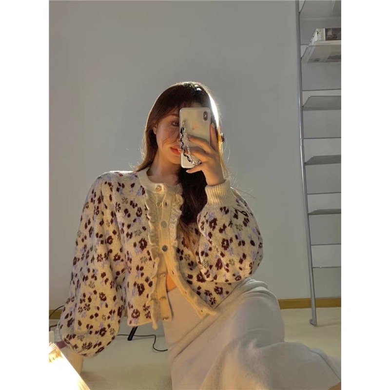 Áo len xuất dư zara tay bồng hoạ tiết bánh bèo