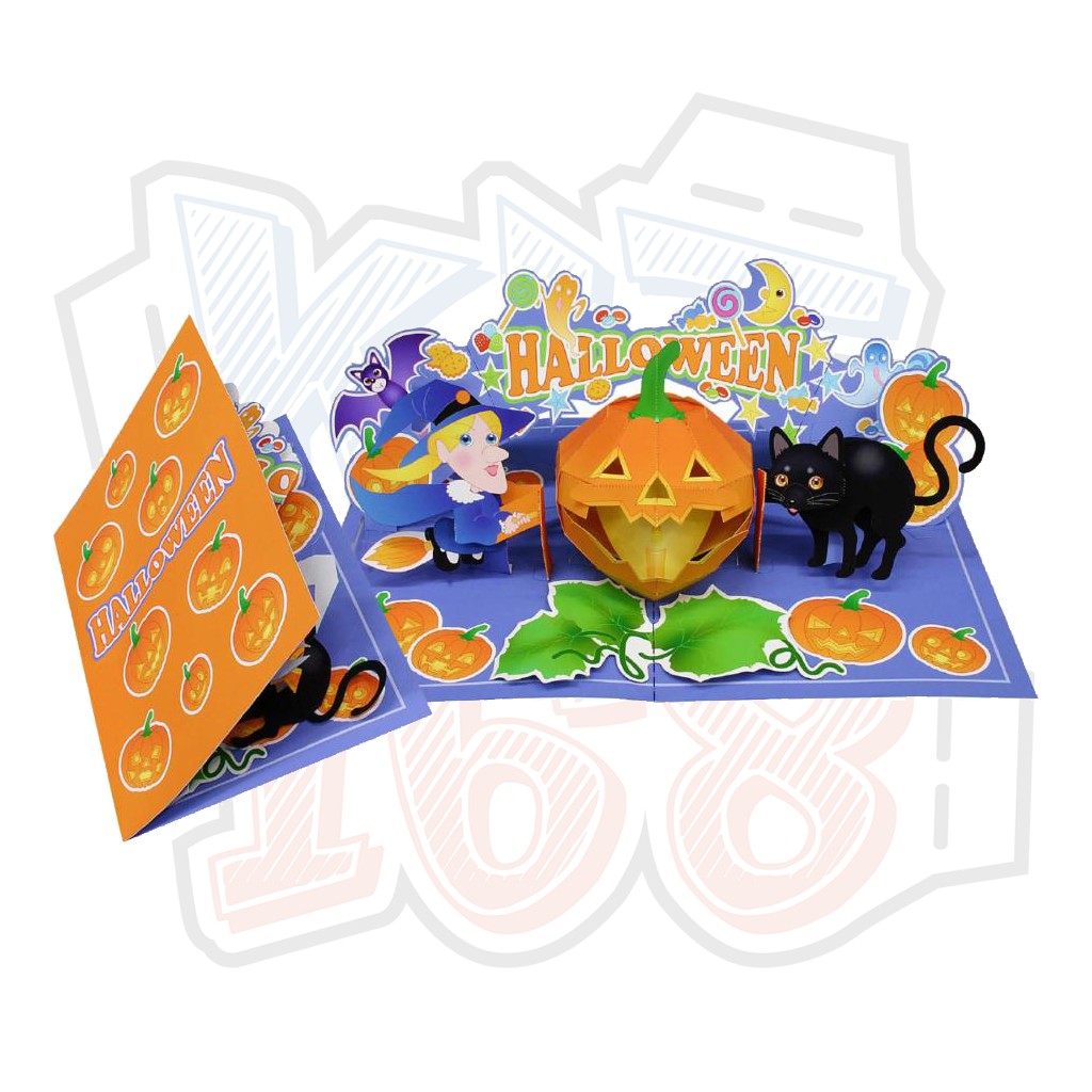 Mô hình giấy Thiệp Halloween - Black Cat and Witch - Pop-up Card