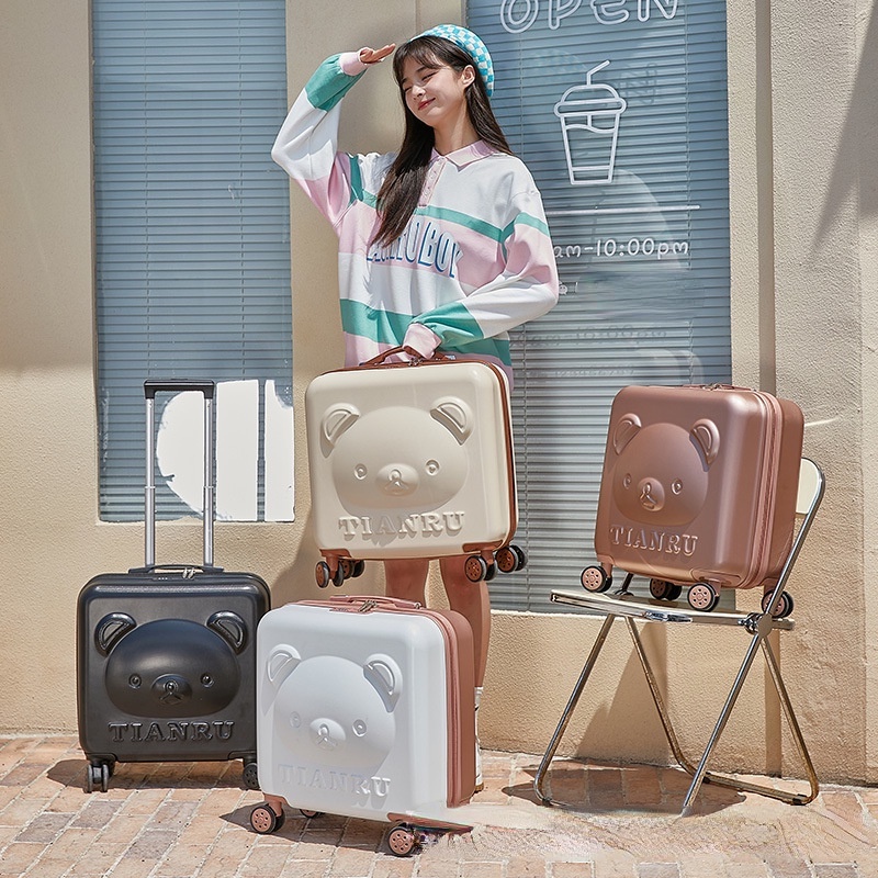 Vali du lịch vali kéo Vali du lịch mini khóa mật khẩu có quai xách họa tiết gấu hoạt hình dễ thương 14/20inch