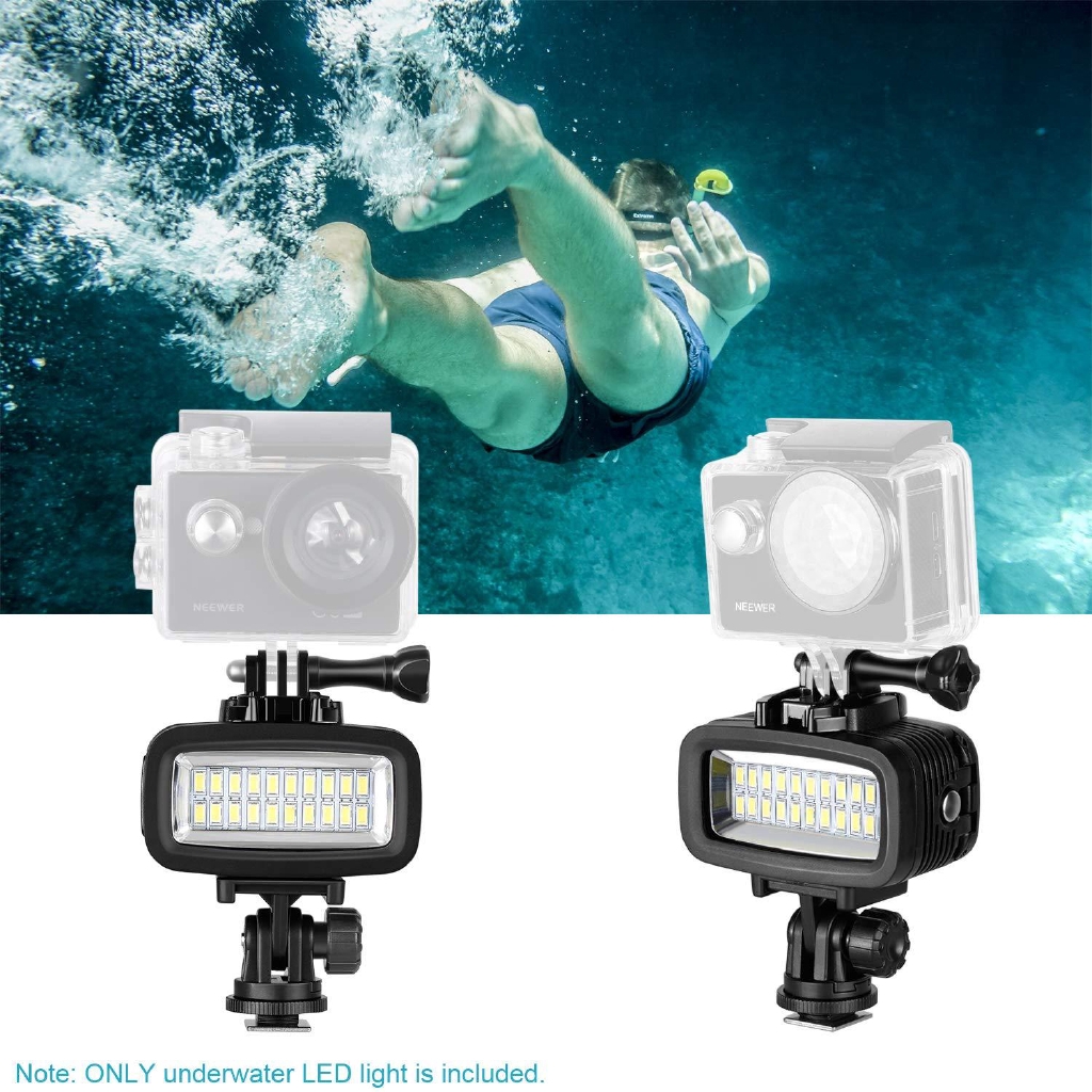 Đèn LED 3 màu (trắng, cam, tím) có flash chống nước 131ft/40m dùng cho GoPro Hero 7 6 5 4 3+ DSLR