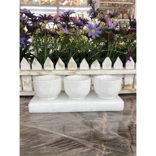 Bộ 3 ly nước thờ cúng đá trắng