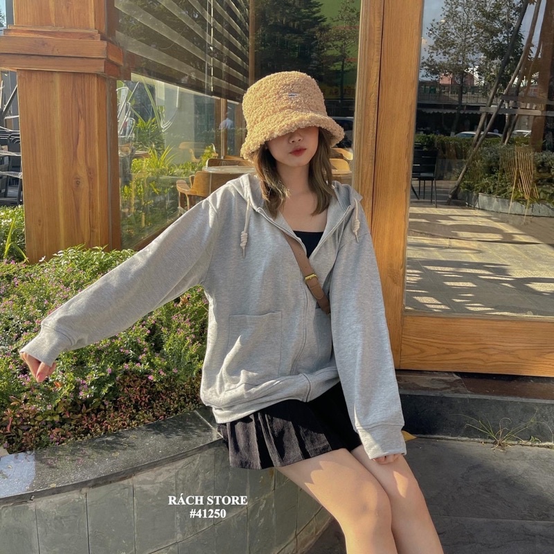 ÁO KHOÁC NỈ QC-1369-trơn-túivuông / NÓN-18040-bôngxù-be