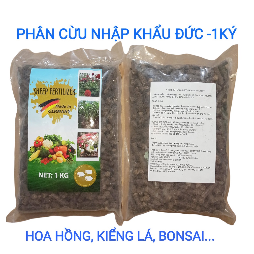 Phân cừu viên nén GFC ORGANIC AGRIFERT, Nhập khẩu Đức, bịch 1 ký rất tốt cho kiểng lá, hoa hồng, rau sạch