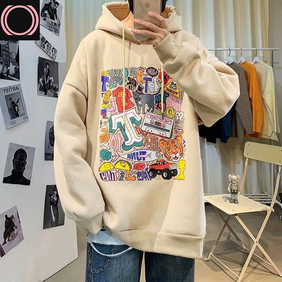 Áo Hoodie A787 Nam Nữ phong cách Harajuku cá tính chất nỉ trần bông họa tiết hoa văn nhiều màu từ 45-70kg | BigBuy360 - bigbuy360.vn