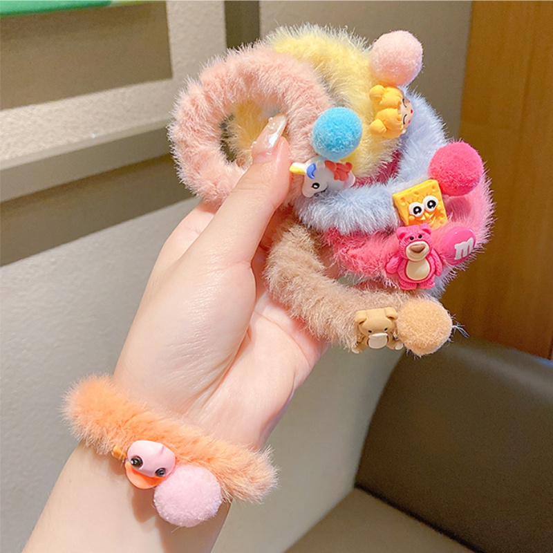 Dây buộc tóc kiểu hoạt hình bằng nhung lông dễ thương phong cách Hàn Quốc