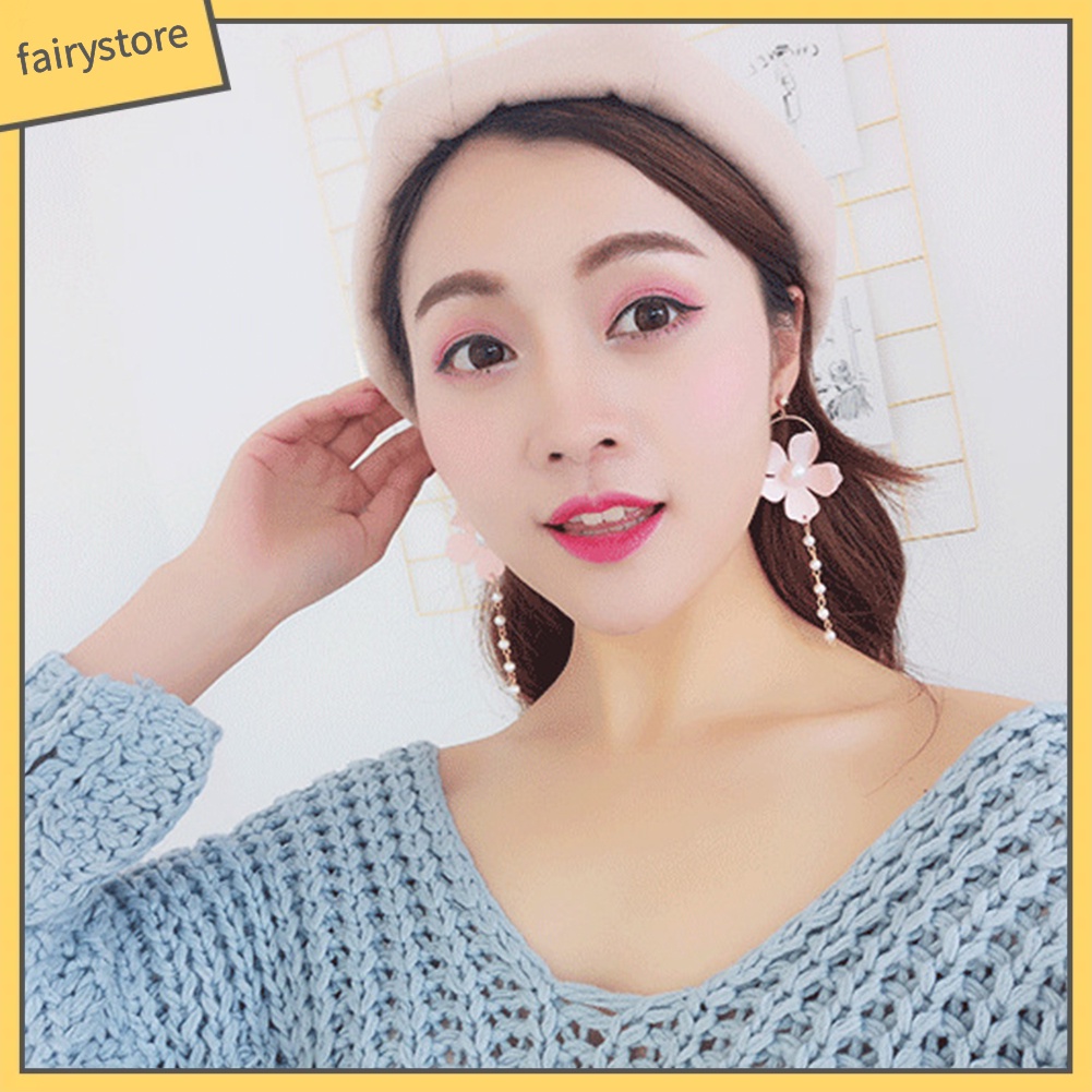 Khuyên Tai Dáng Dài Đính Hoa Và Ngọc Trai Nhân Tạo Thời Trang