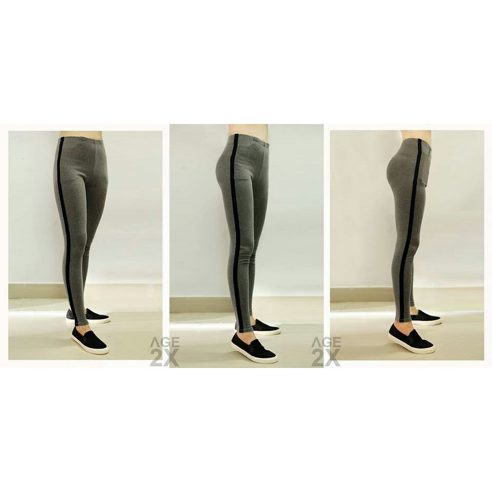 Quần Legging Xám 1 Sọc Đen Nữ Hàng VNXK Chính Hãng AGE2X.