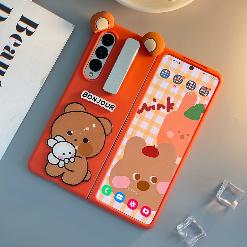 Ốp điện thoại cứng họa tiết hoạt hình đáng yêu có giá đỡ cho Samsung Galaxy Z Fold 3 5G Z Fold 3