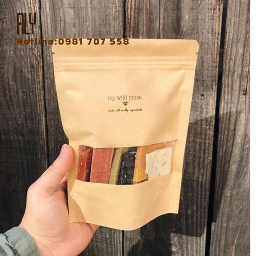 Túi Zip Mini Đựng 100gr Bột - Combo 50c Túi Zipper Giấy Kraft 10x15 Đáy Đứng Có Cửa Sổ _ALY