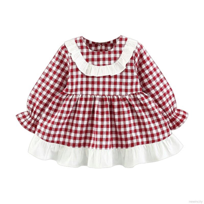 Đầm Xòe Dài Tay Họa Tiết Kẻ Ca Rô Cho Bé