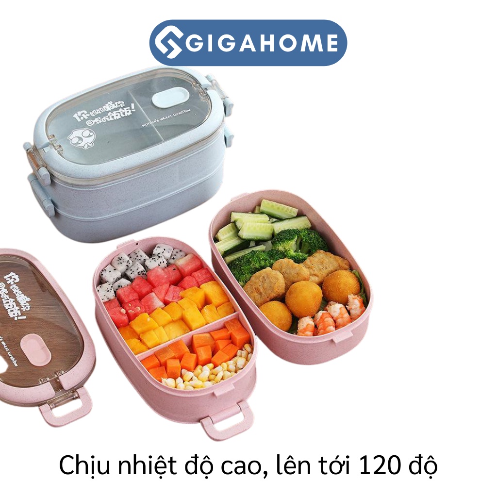 Hộp Đựng Cơm Văn Phòng Lúa Mạch GIGAHOME 2 Tầng Tặng Kèm Đũa, Muỗng, Nĩa 7985
