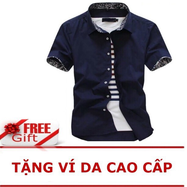 Combo sơ mi ngắn tay dáng Hàn Quốc tặng kèm ví da nam thời trang | BigBuy360 - bigbuy360.vn