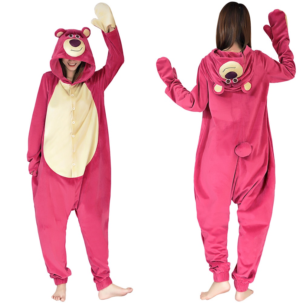 In Stock Lotso Strawberry Bear Cosplay Onesies Pajamas Men Sleeper Pyjama Giáng sinh trang phục Halloween.