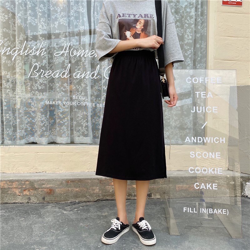 [Ảnh thật/Video] Chân váy suông cạp cao chất thun dáng dài xẻ tà Chân váy cotton trơn | BigBuy360 - bigbuy360.vn