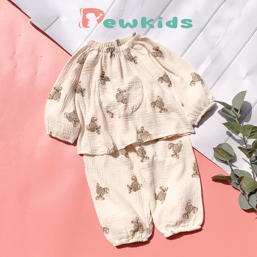 Đồ bộ bé gái Dewkids, bộ dài tay bé gái vải Xô Mulin cao cấp DK112