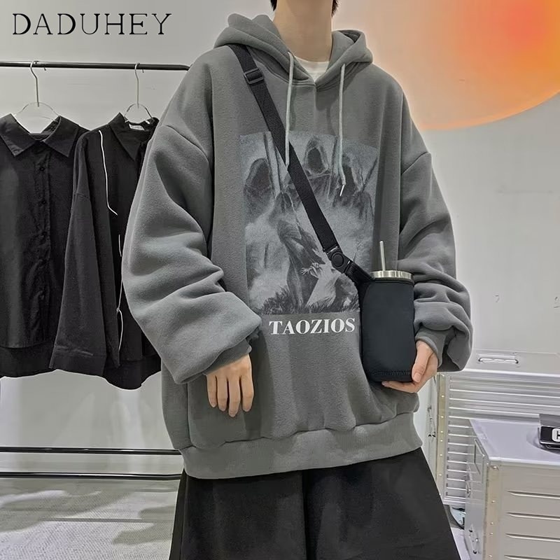 DaDuHey Men's and Women's Korean Style Ins Fashion Brand Dark Personalized Graffiti Printed Pullover Hooded Sweater