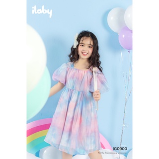 [25.6 GIẢM 40K ĐƠN 299K] Váy cho bé gái ILABY loang nhún ngực chất liệu tơ nến kèm lót [10IG09000322]