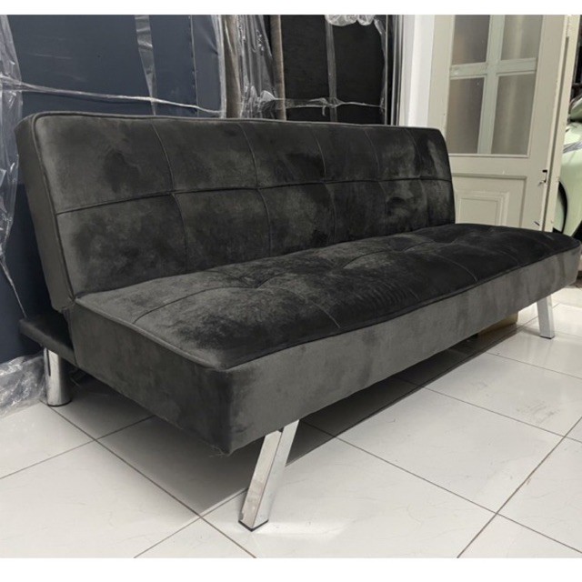 Sofa Bed - Sofa Giường bọc vải Nhung màu đen chân kim loại