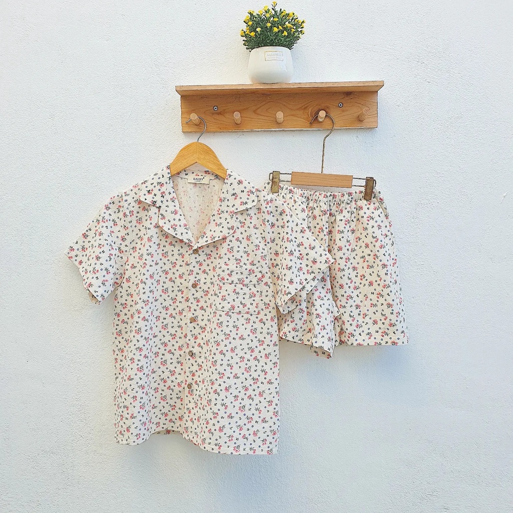 Pyjama mặc nhà thô đũi cara hoa nhí đa sắc