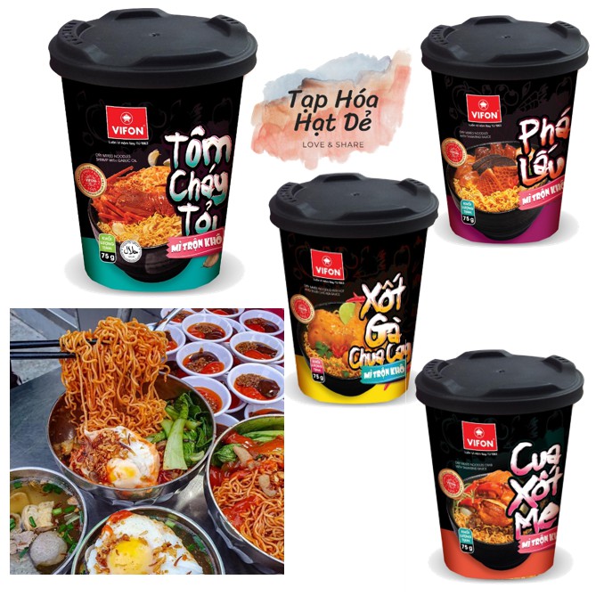 Mì trộn khô Tôm cháy tỏi / xốt gà / xốt me 75gr VIFON