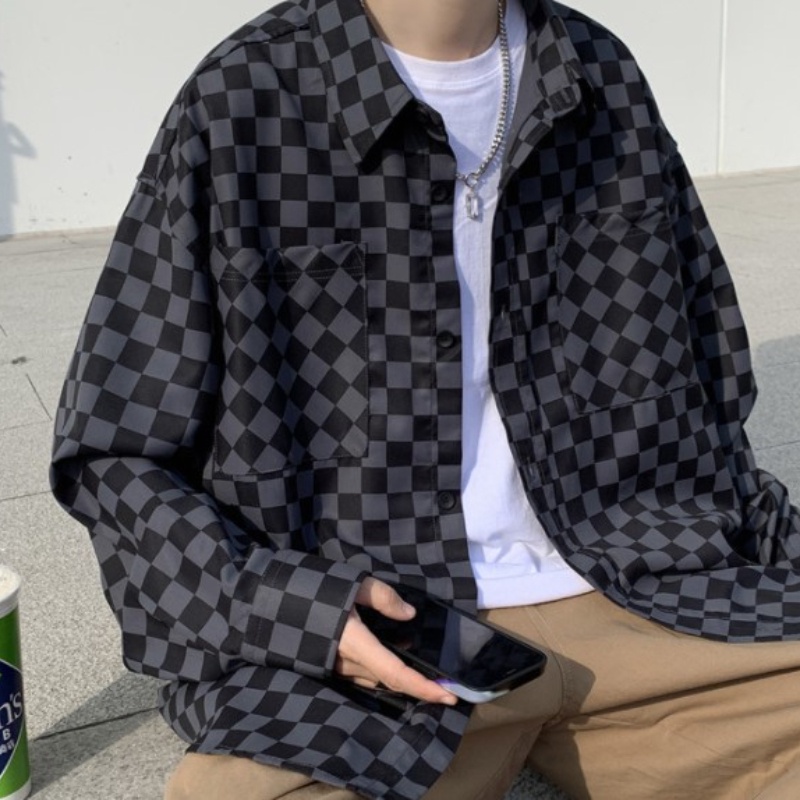 Áo Sơ Mi Tay Dài Họa Tiết Kẻ Sọc Ca Rô Đen Xám Thời Trang Dễ Phối Đồ Cho Nam Size M-3XL