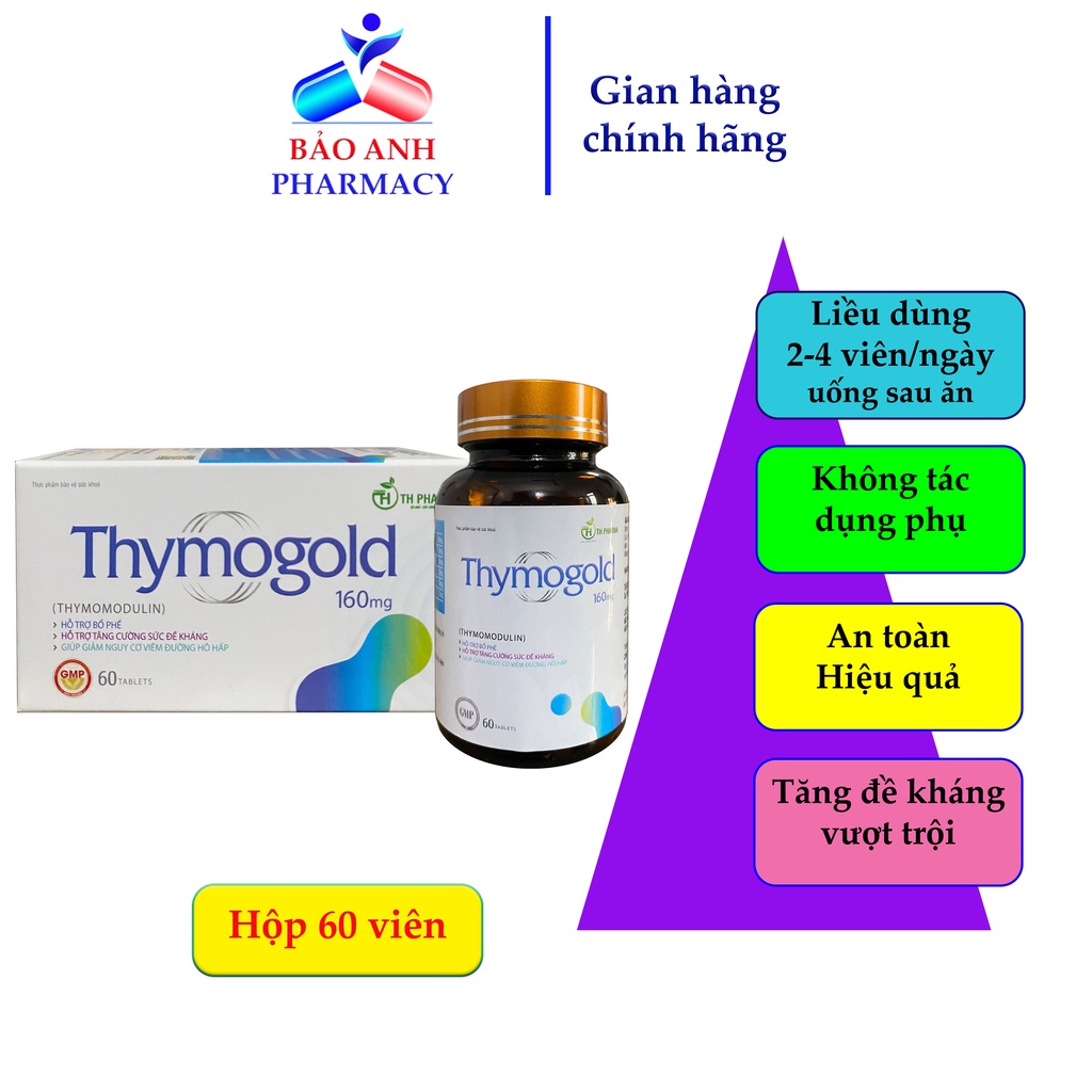 Viên uống Tăng đề kháng, năng cao hệ miễn dịch, dự phòng viêm đường hô hấp chứa Thymomodulin Thymogold – Hộp 60 viên