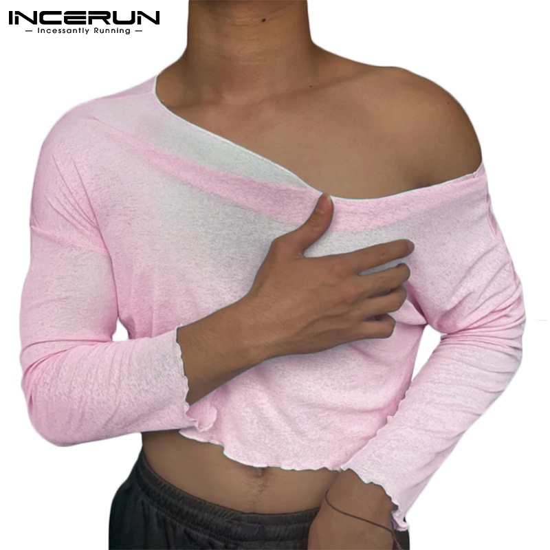 Áo thun INCERUN tay dài khoét lưng thời trang độc đáo dành cho nam