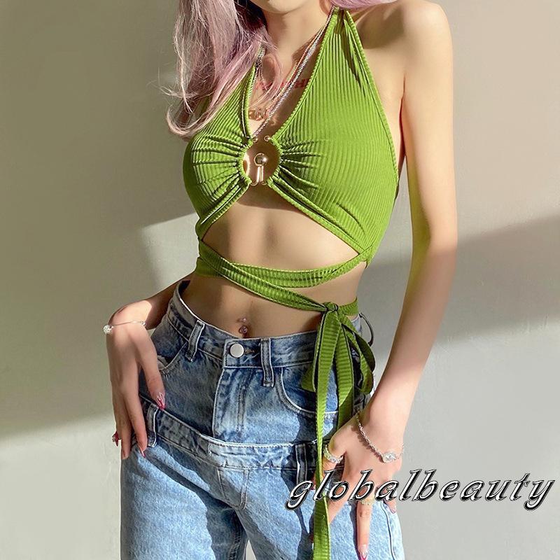 Áo croptop sát nách màu trơn thiết kế dây đan chéo quyến rũ