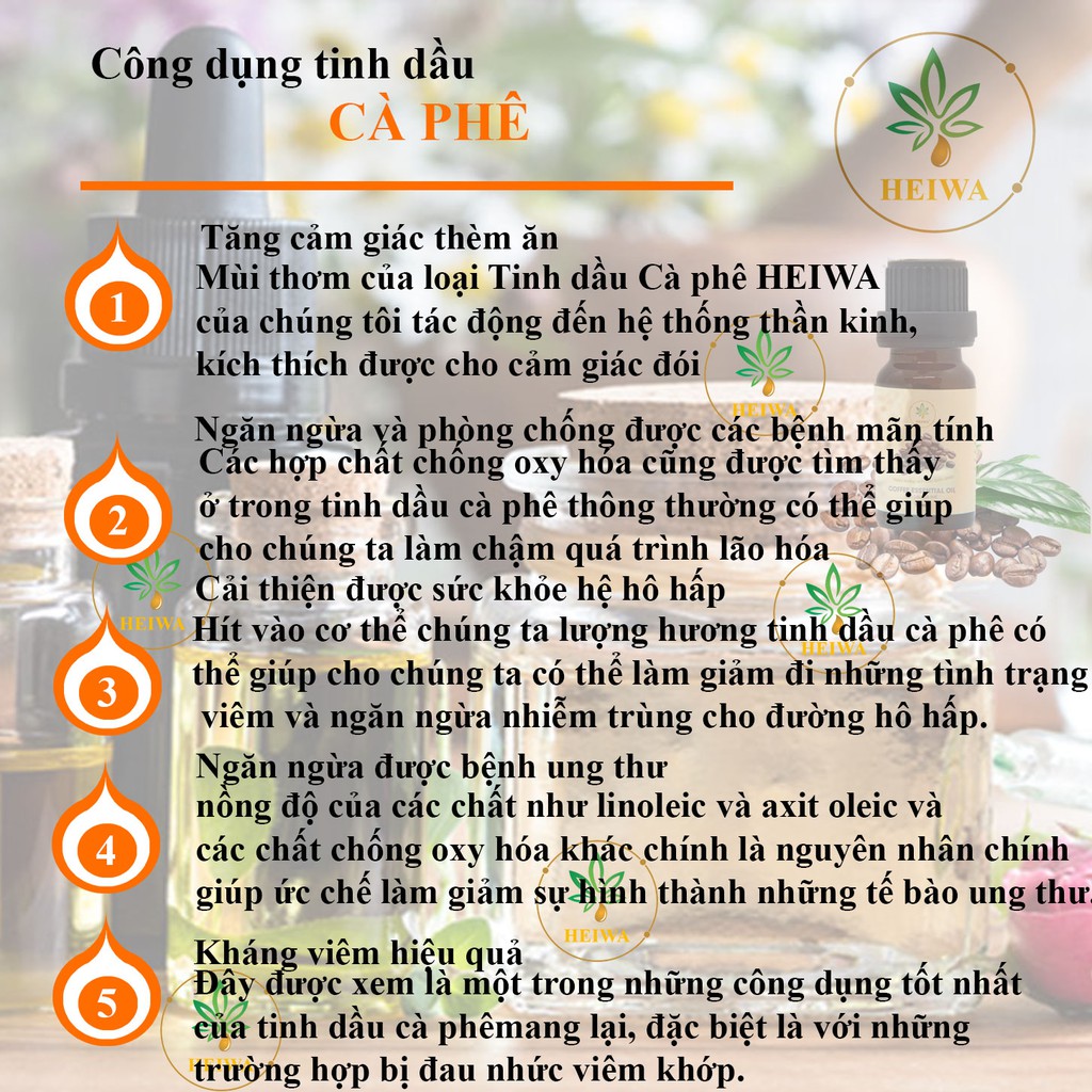 Tinh dầu Cà phê nhập khẩu Ấn Độ - Thương hiệu HEIWA dung tích 50ml, có giấy kiểm định