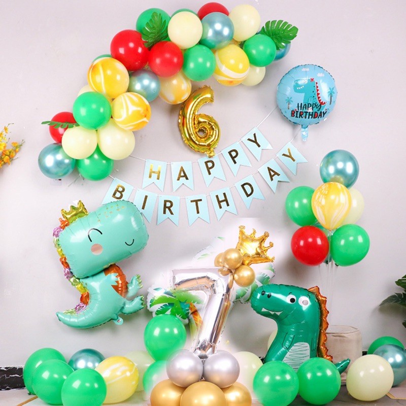 ĐỒ TRANG TRÍ BÓNG BAY TRANG TRÍ SINH NHẬT N01 KHỦNG LONG MÀU XANH