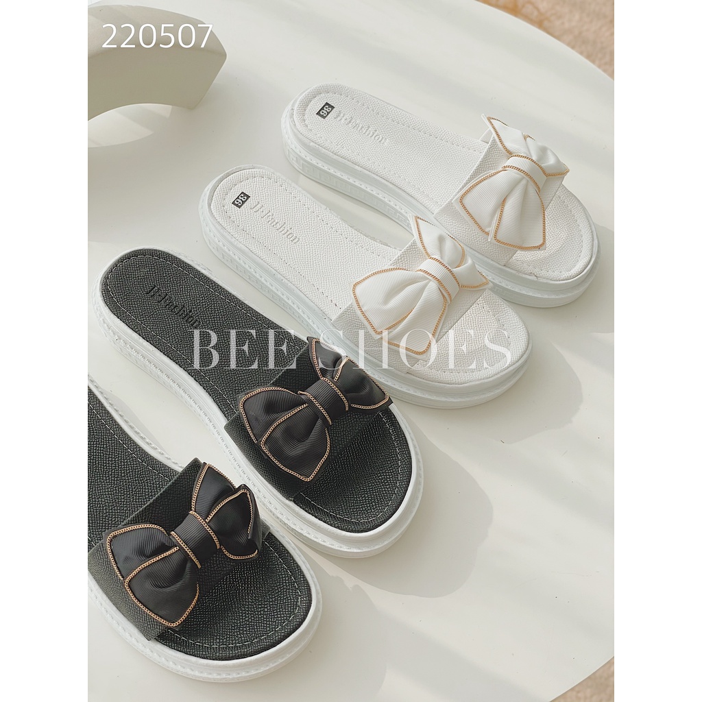 DÉP NỮ BEESHOES - DÉP NỮ BÁNH MỲ NƠ XÍCH SẴN MÀU ĐEN - TRẮNG 220507