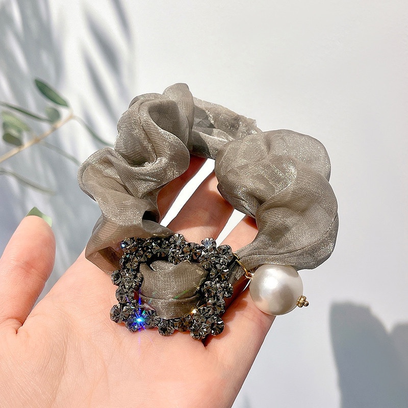 Dây Buộc Tóc Lưới Cao Su Co Giãn Đính Hạt Ngọc Trai Kiểu Hàn Quốc Cổ Điển Xinh Xắn Cho Nữ